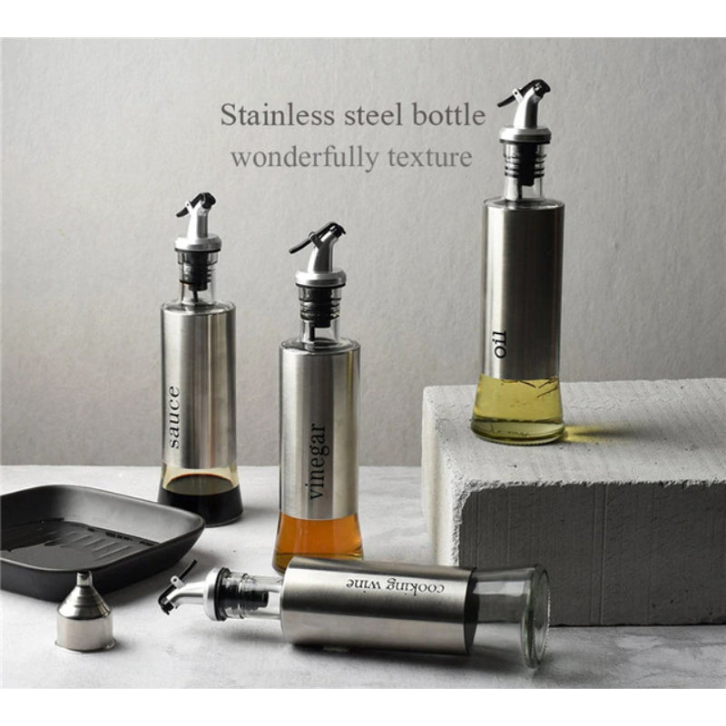 Steel Covered Smart Glass Oil Bottle