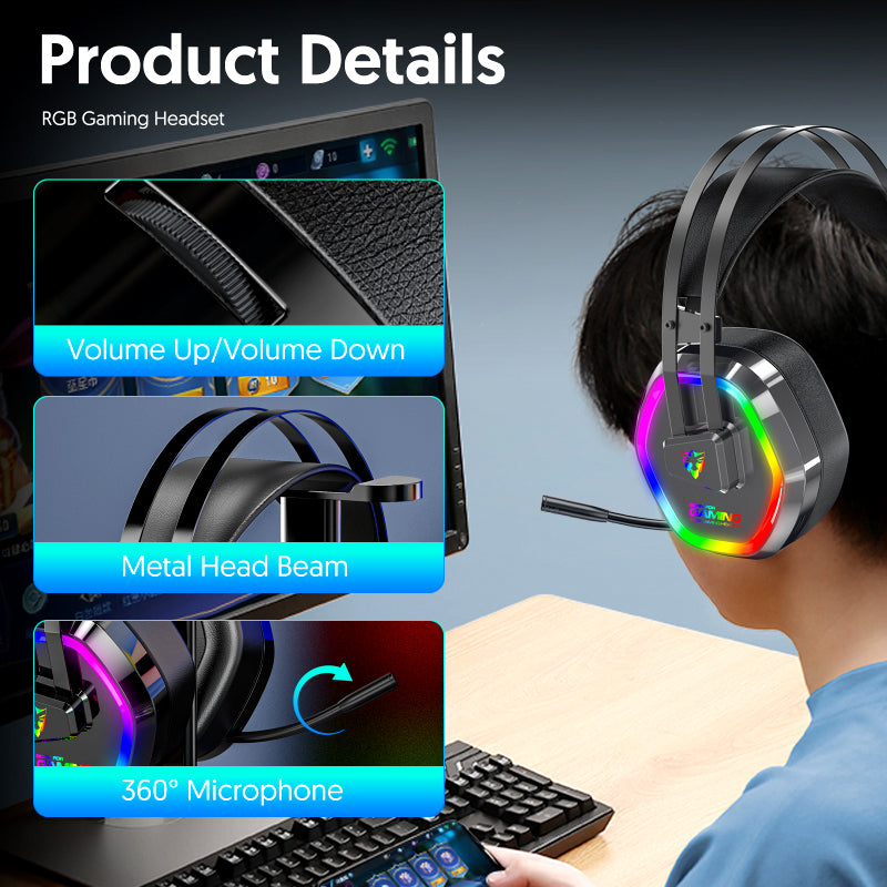 Headset with 7.1 Surround Sound, Noise-Cancelling Mic & 50mm Drivers
