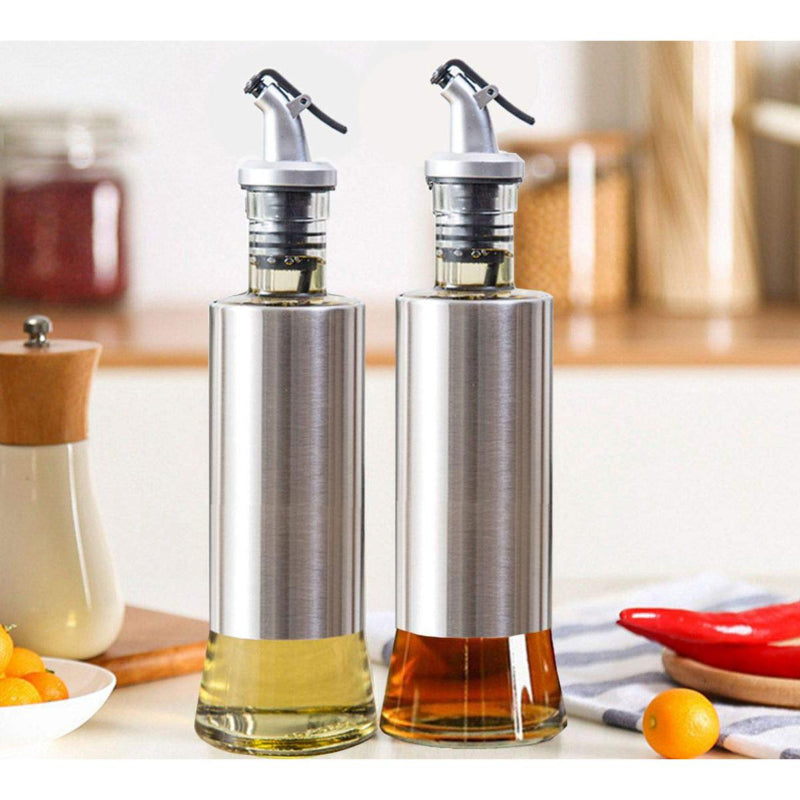 Steel Covered Smart Glass Oil Bottle